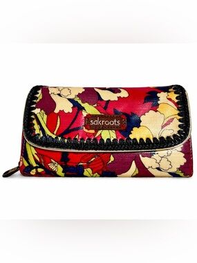 Sakroots Bright Floral Wallet Clutch Boho Print Card Holder Zip Around